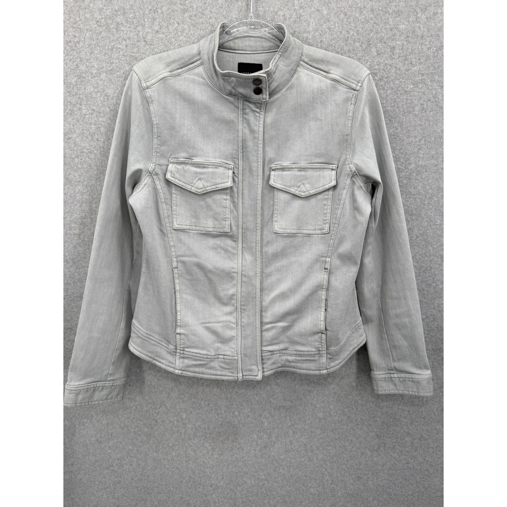 Liverpool Jacket Women Medium Fossile Grey Utility Denim Stretch Mock Neck